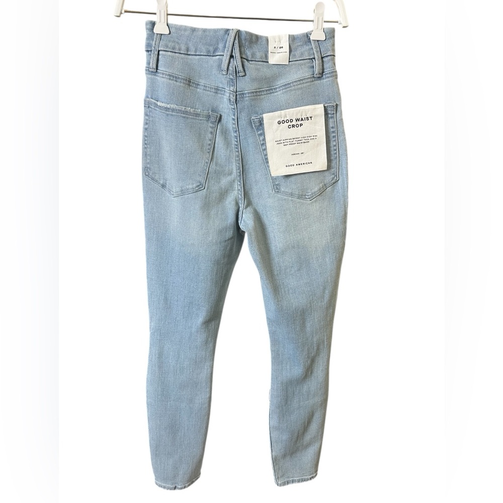 NWT Good American Good Waist Crop Distressed Denim Jeans - Picture 5 of 10